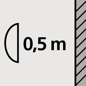 The bulb of this fixture must be more than 50 cm from other objects (safety distance)